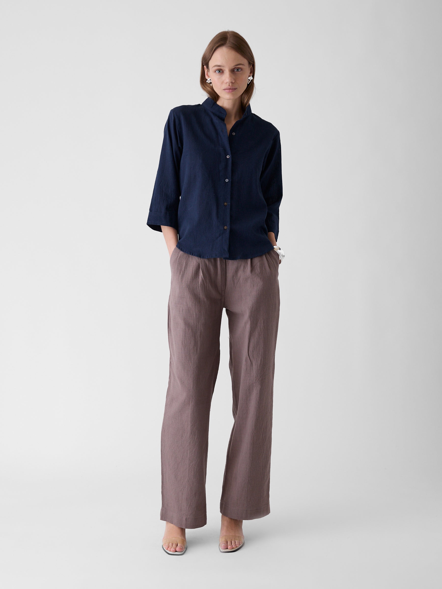 Women's Loose Sleeve Shirt- Navy Blue