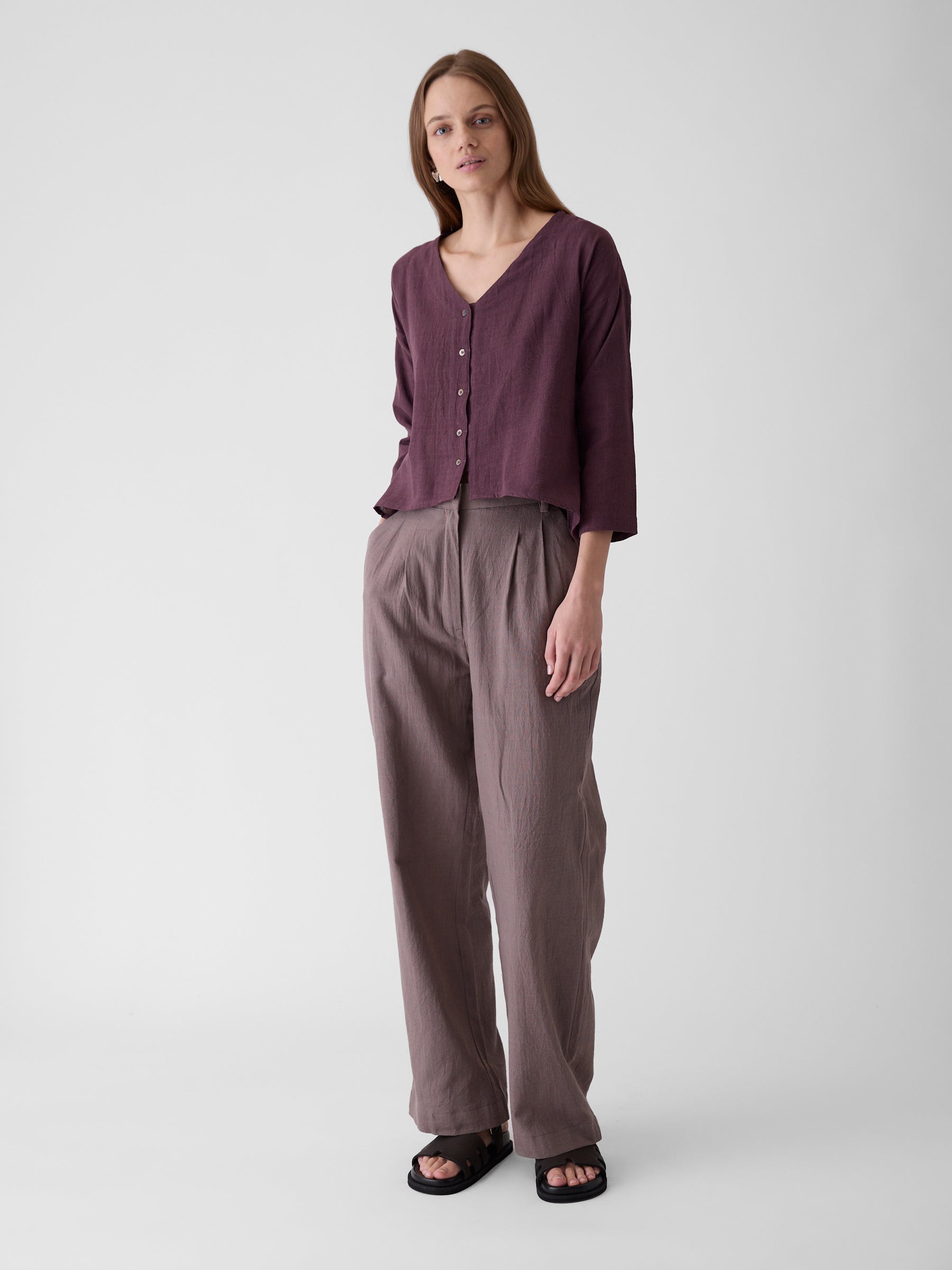 Women's V-Neck Shirt- Aubergine Purple