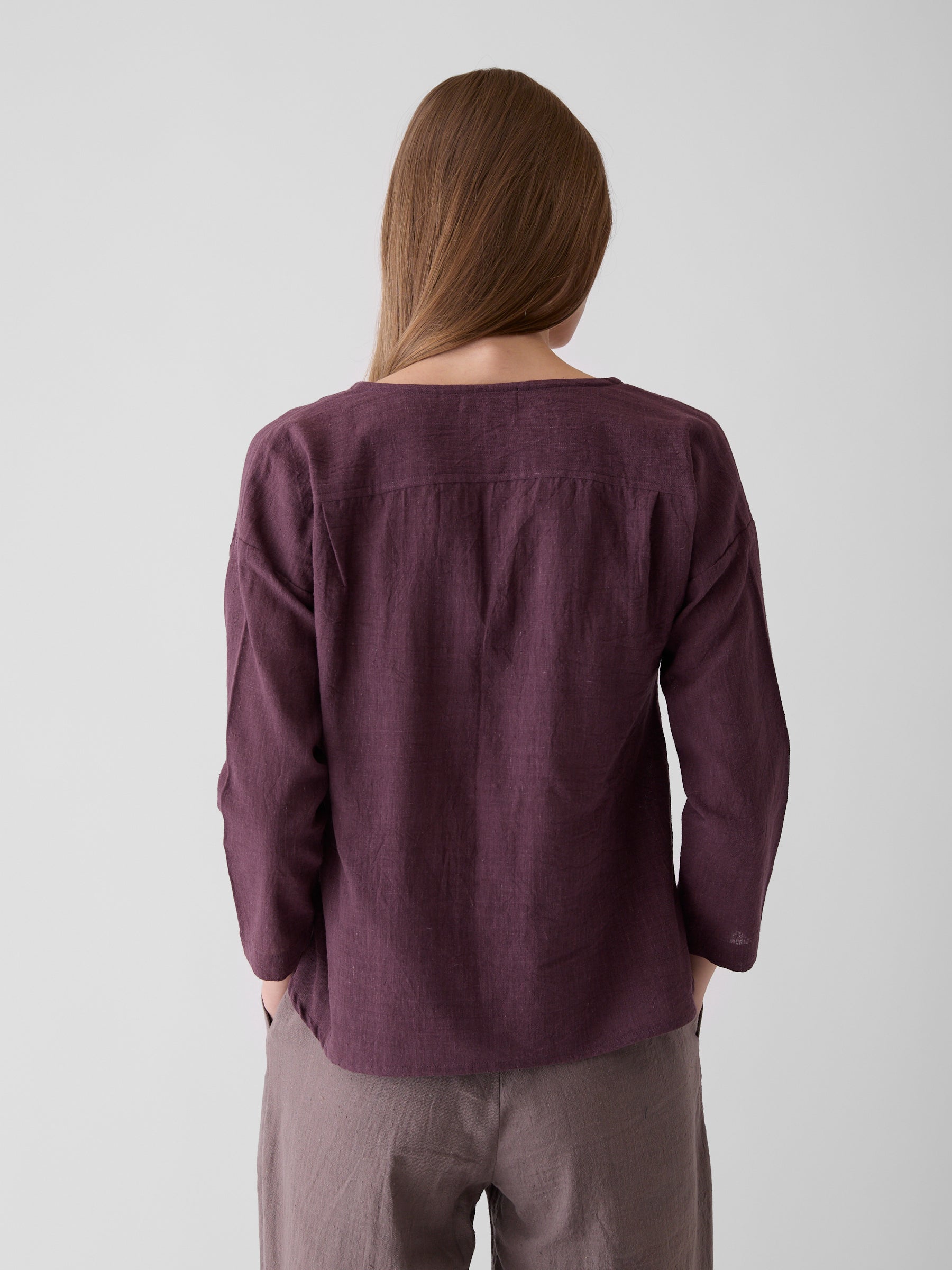 Women's V-Neck Shirt- Aubergine Purple