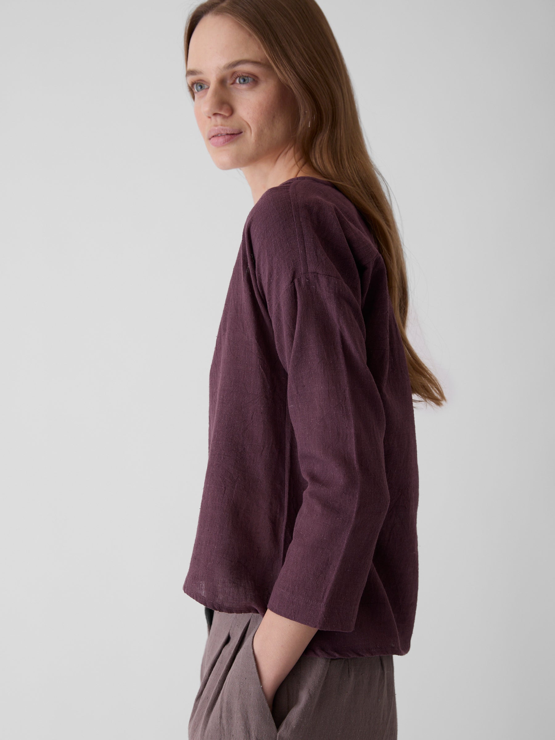 Women's V-Neck Shirt- Aubergine Purple