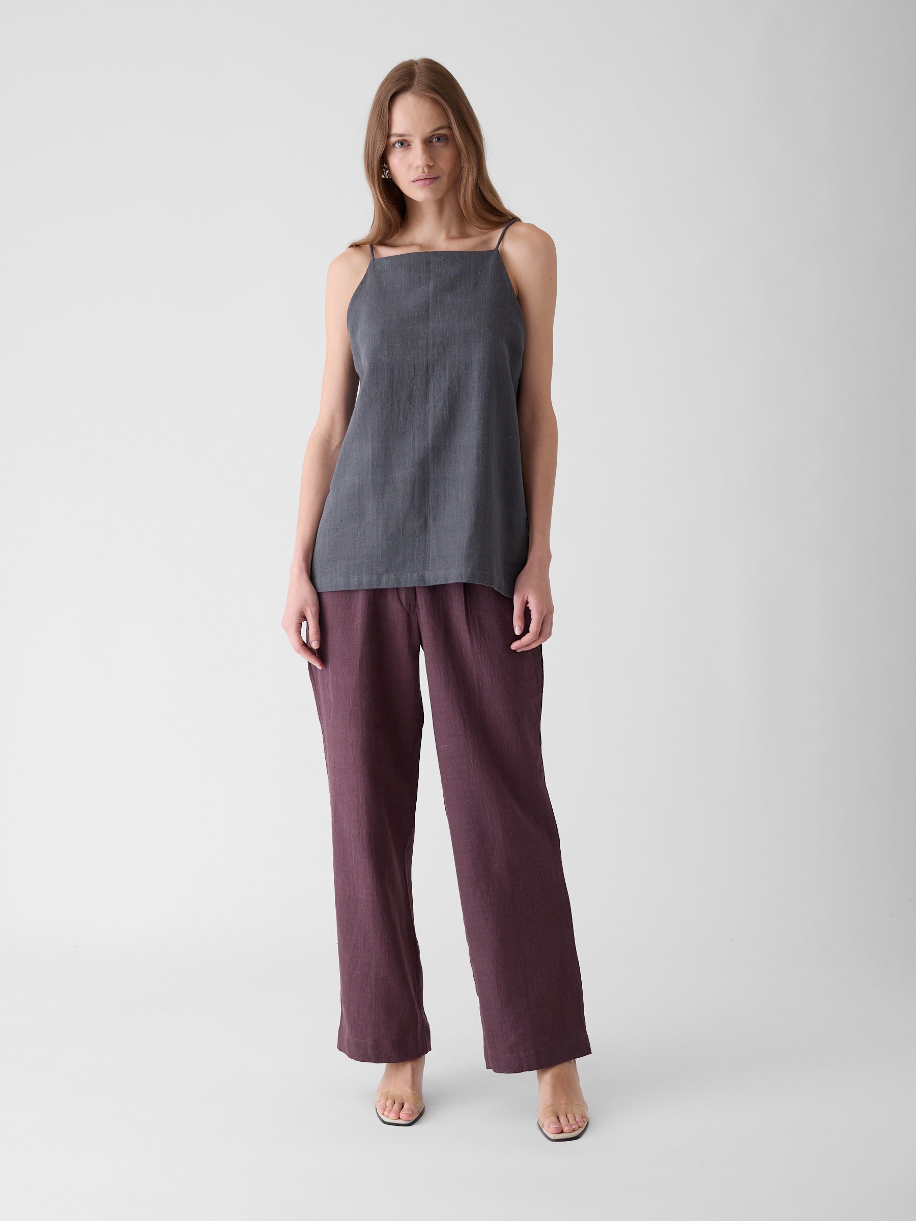 Women's High Neck Spaghetti Top- Graphite Gray