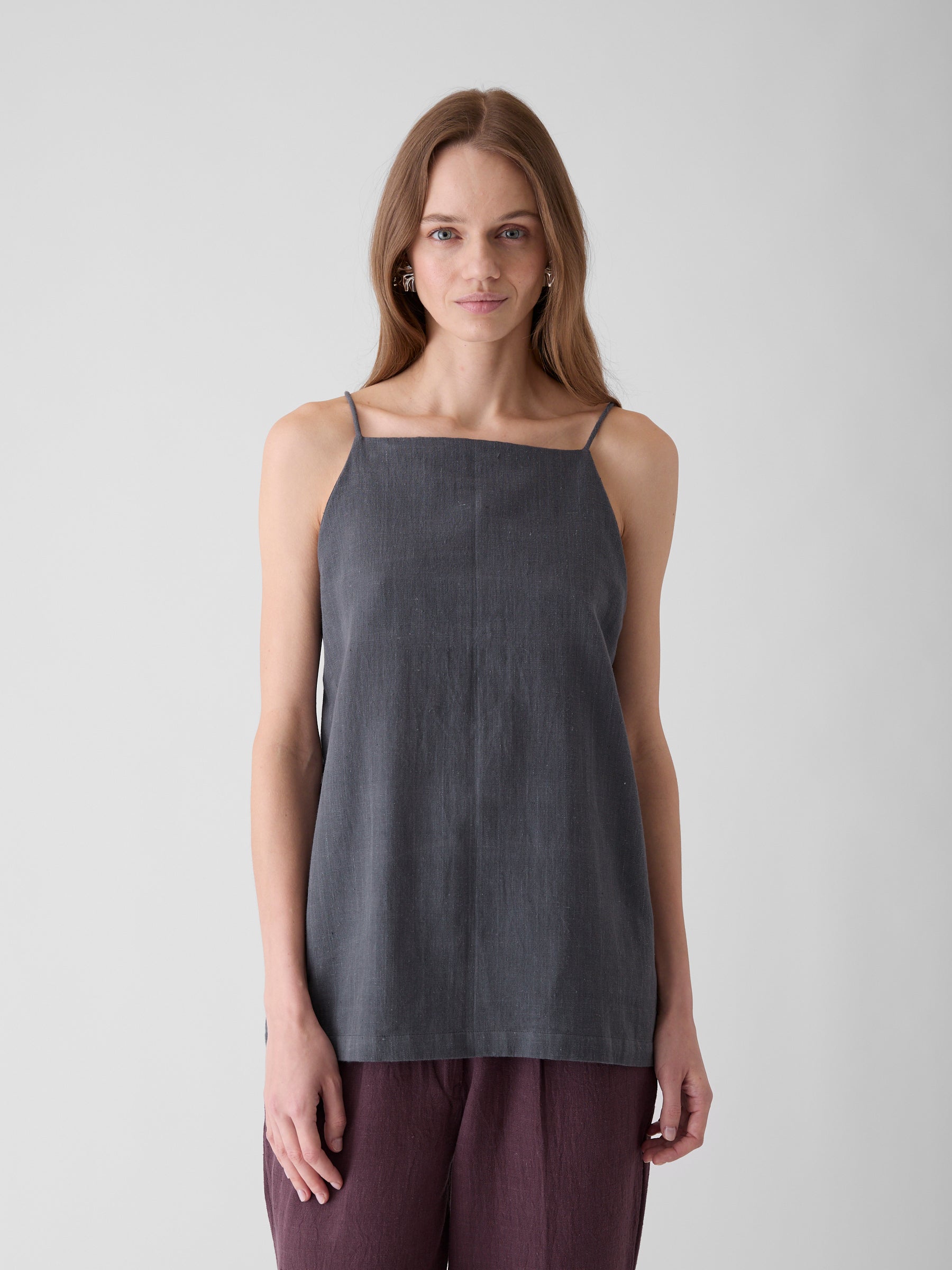 Women's High Neck Spaghetti Top- Graphite Gray