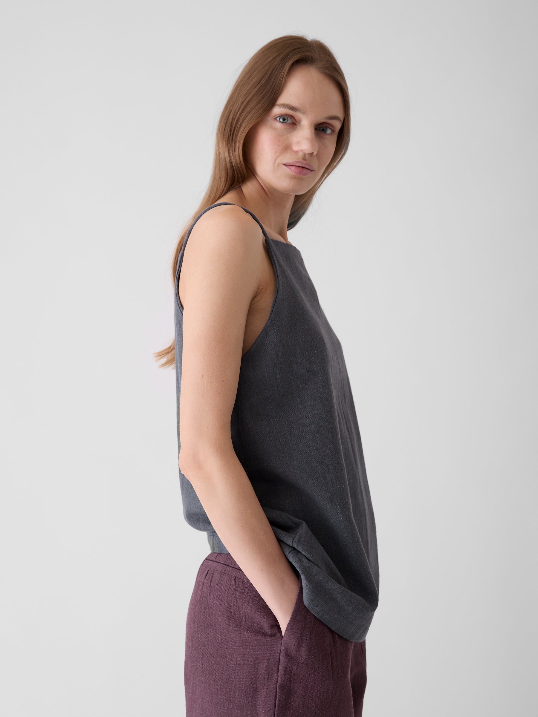 Women's High Neck Spaghetti Top- Graphite Gray