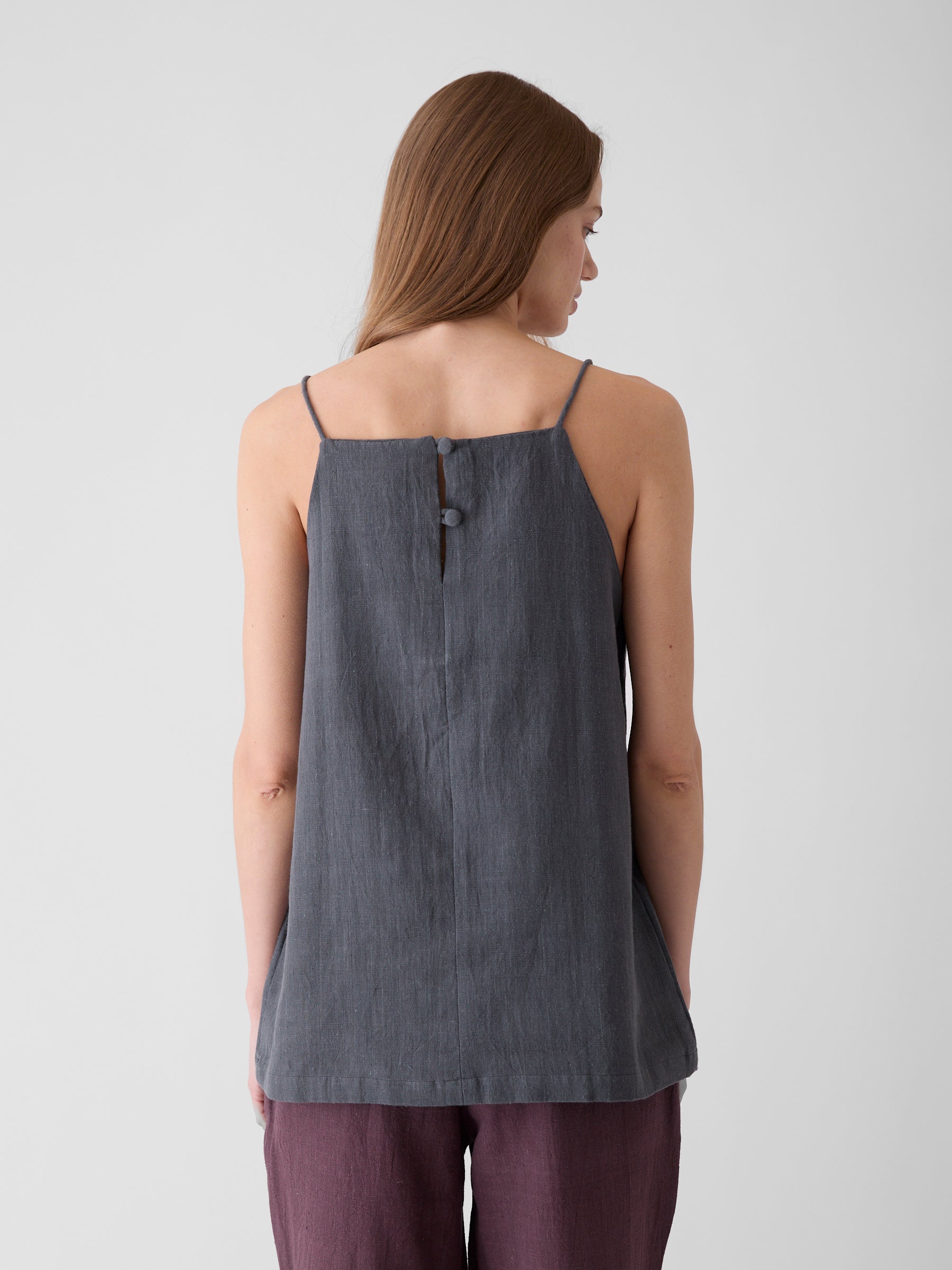 Women's High Neck Spaghetti Top- Graphite Gray