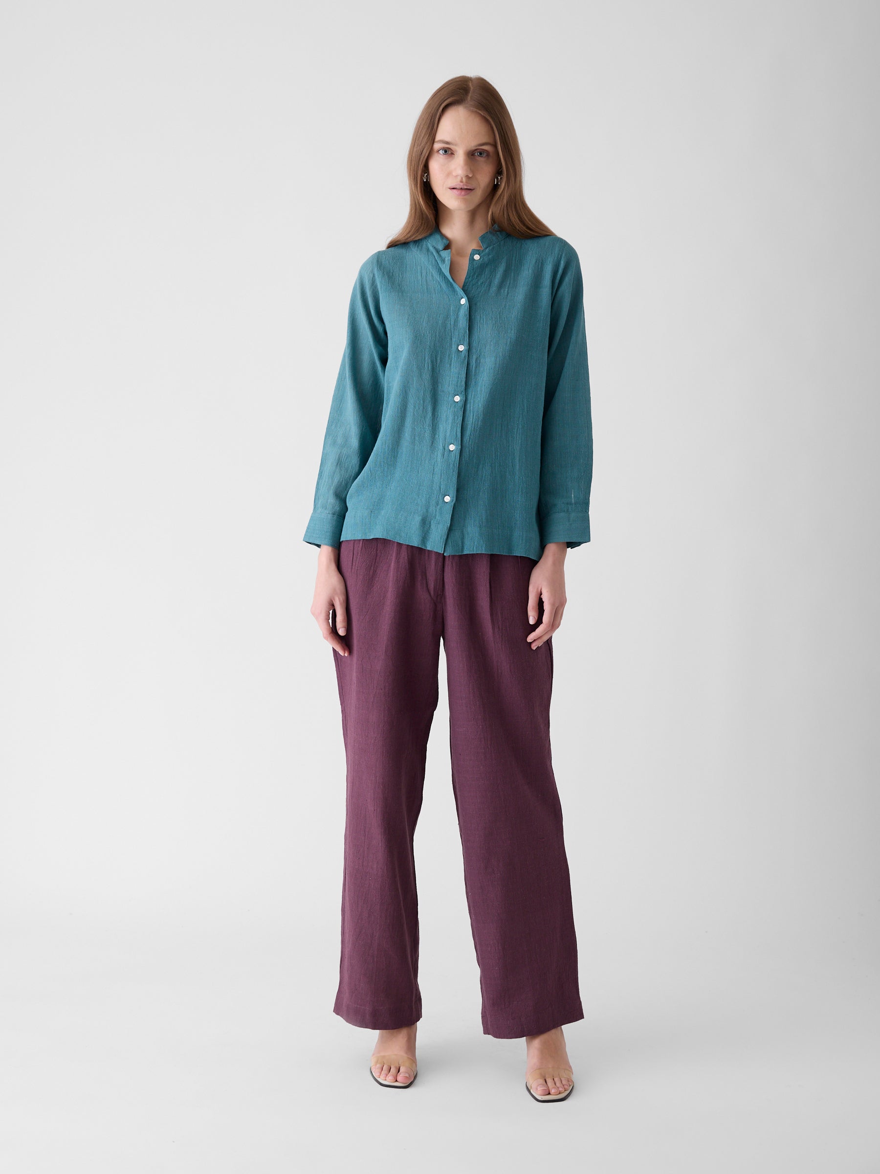 Women's Round Neck Shirt- Dark Cyan Blue