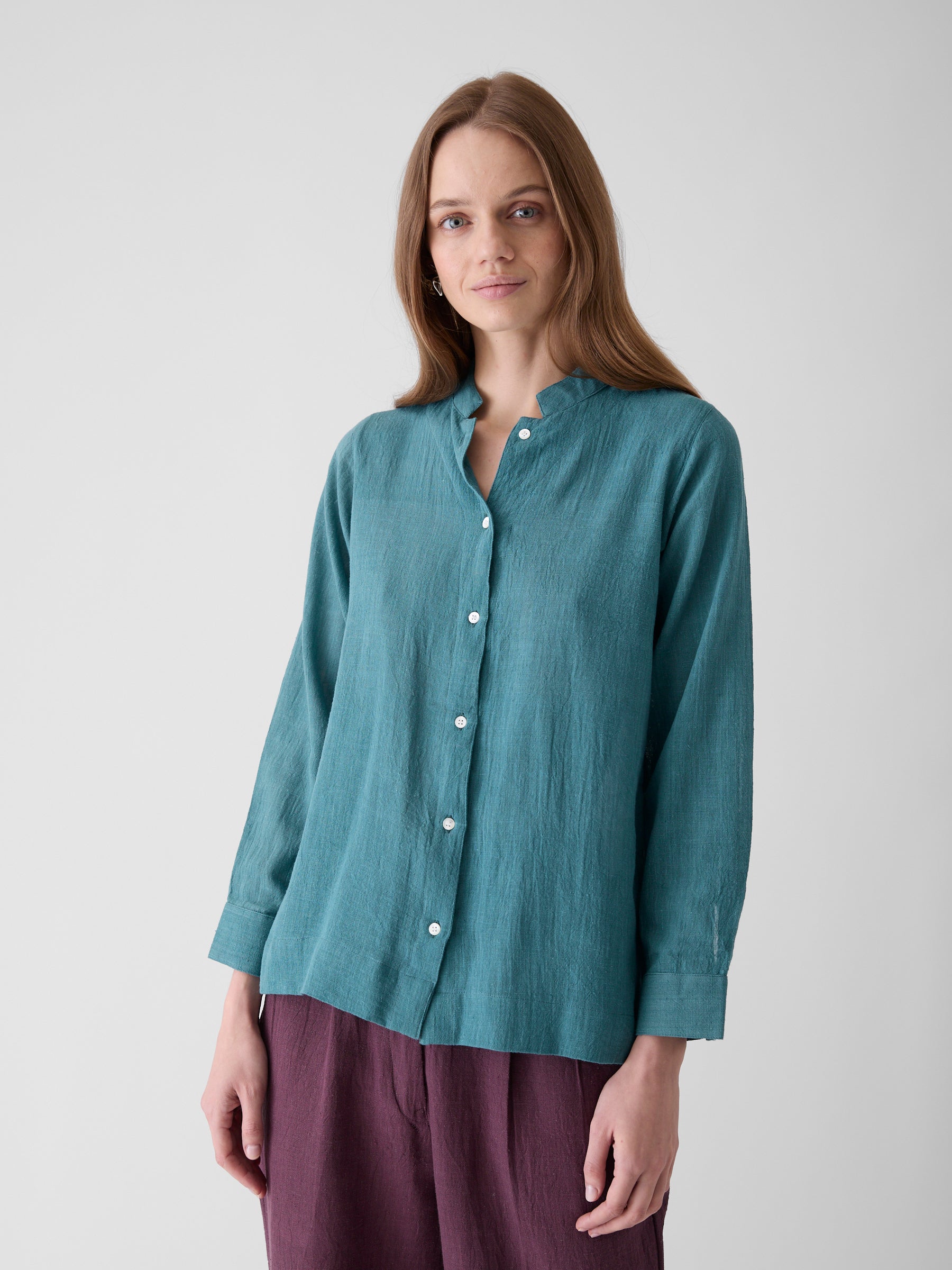 Women's Round Neck Shirt- Dark Cyan Blue