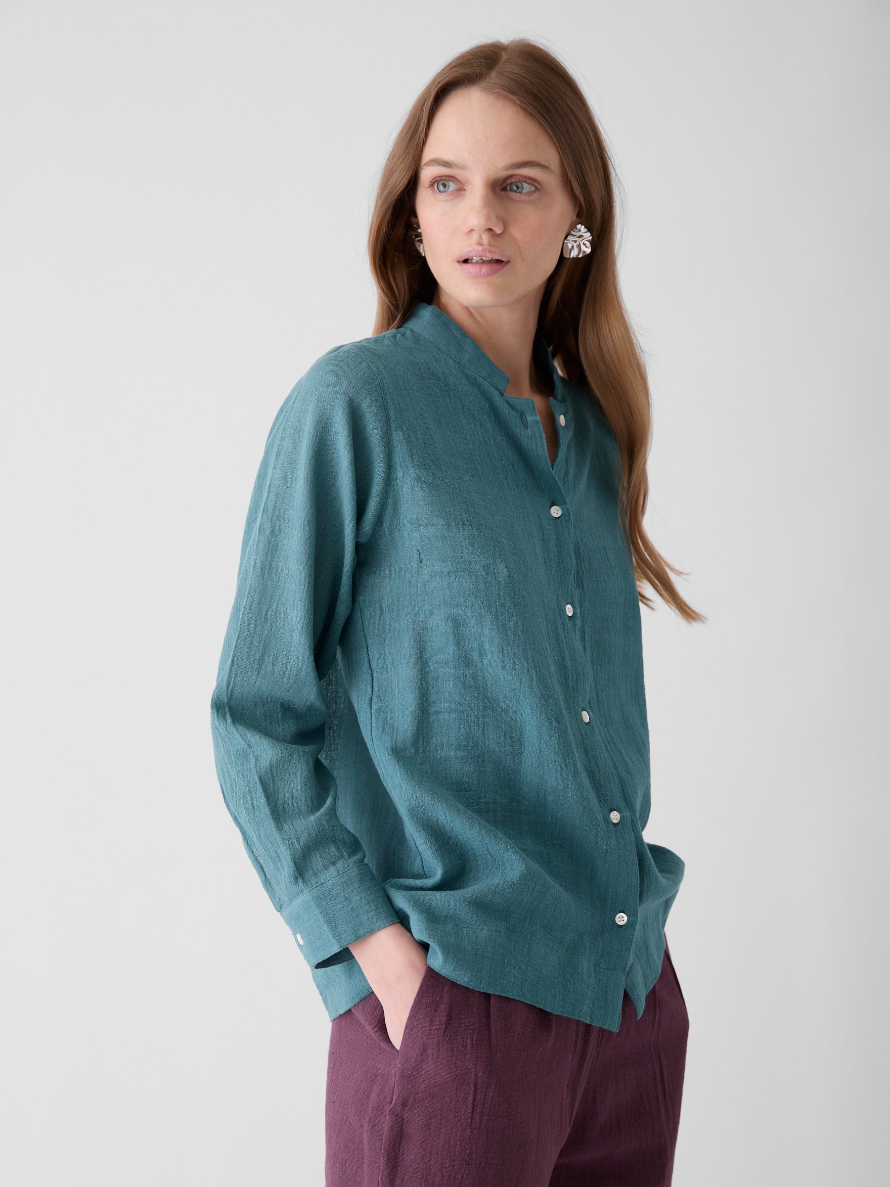 Women's Round Neck Shirt- Dark Cyan Blue