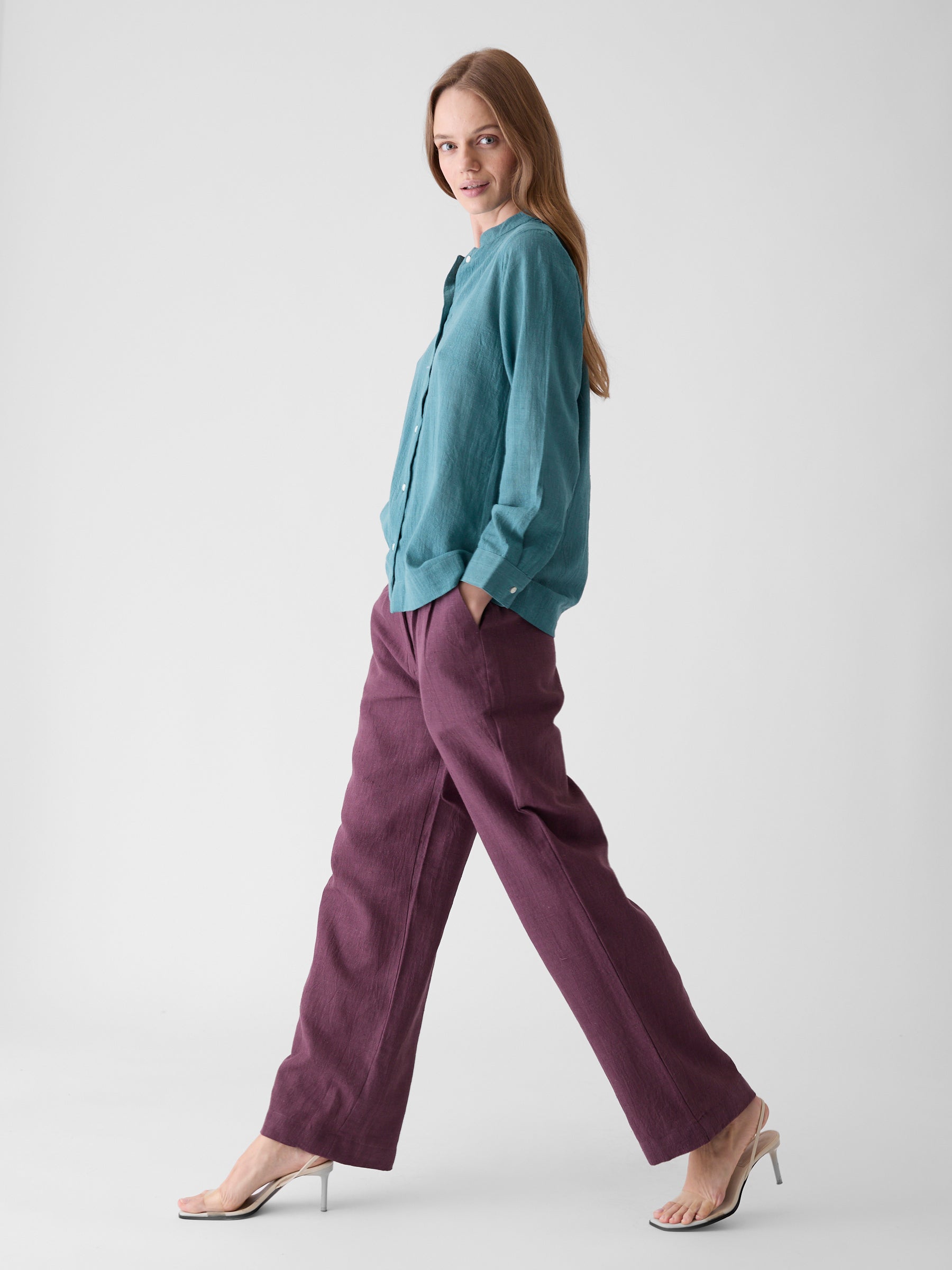 Women's Round Neck Shirt- Dark Cyan Blue