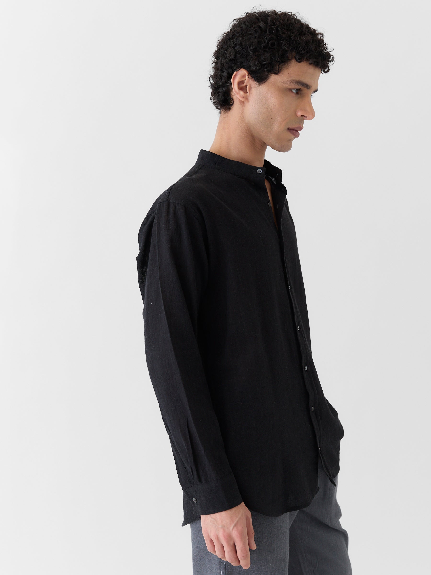 Men's Mandarin Collar Shirt- Black