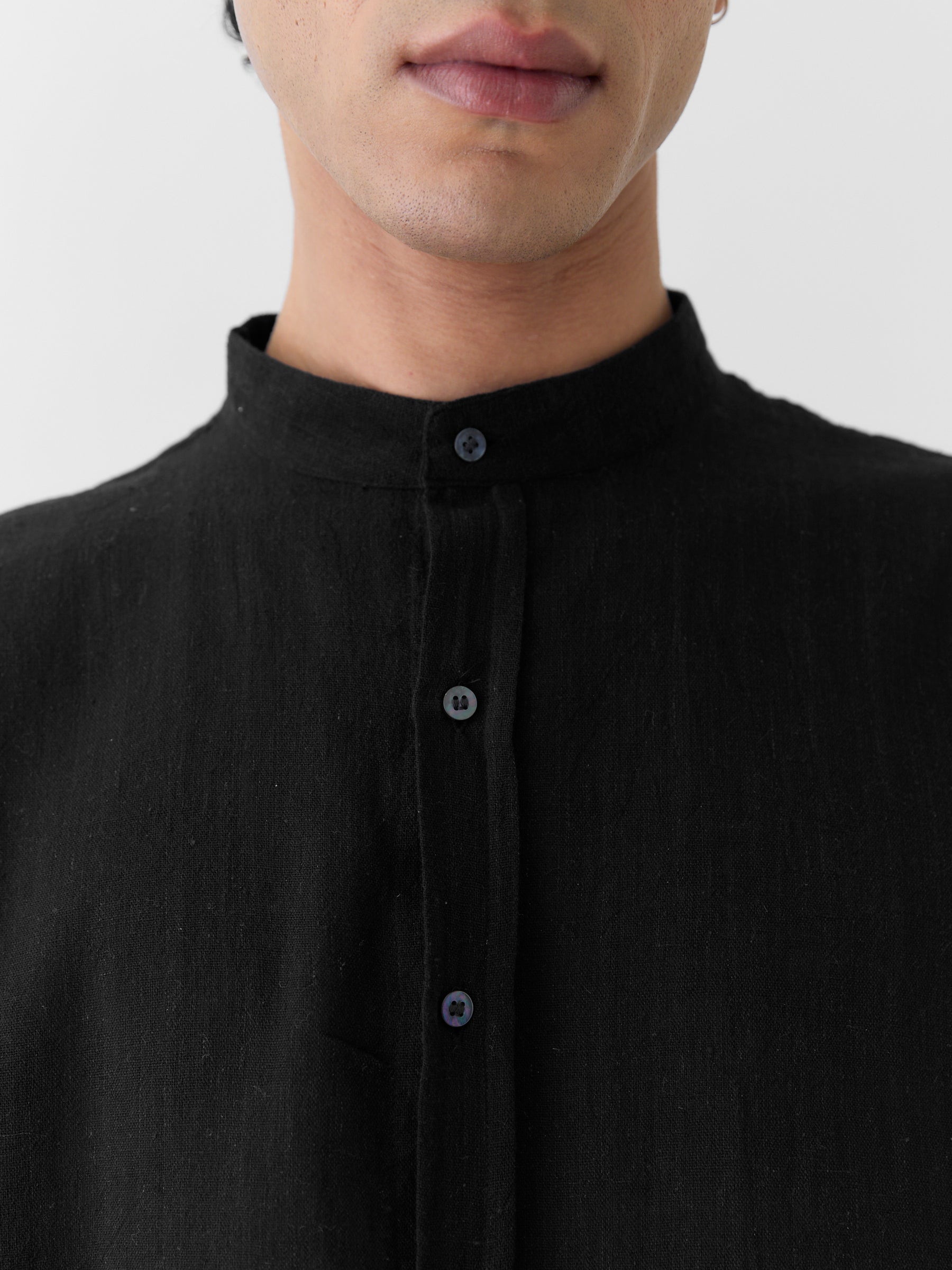 Men's Mandarin Collar Shirt- Black