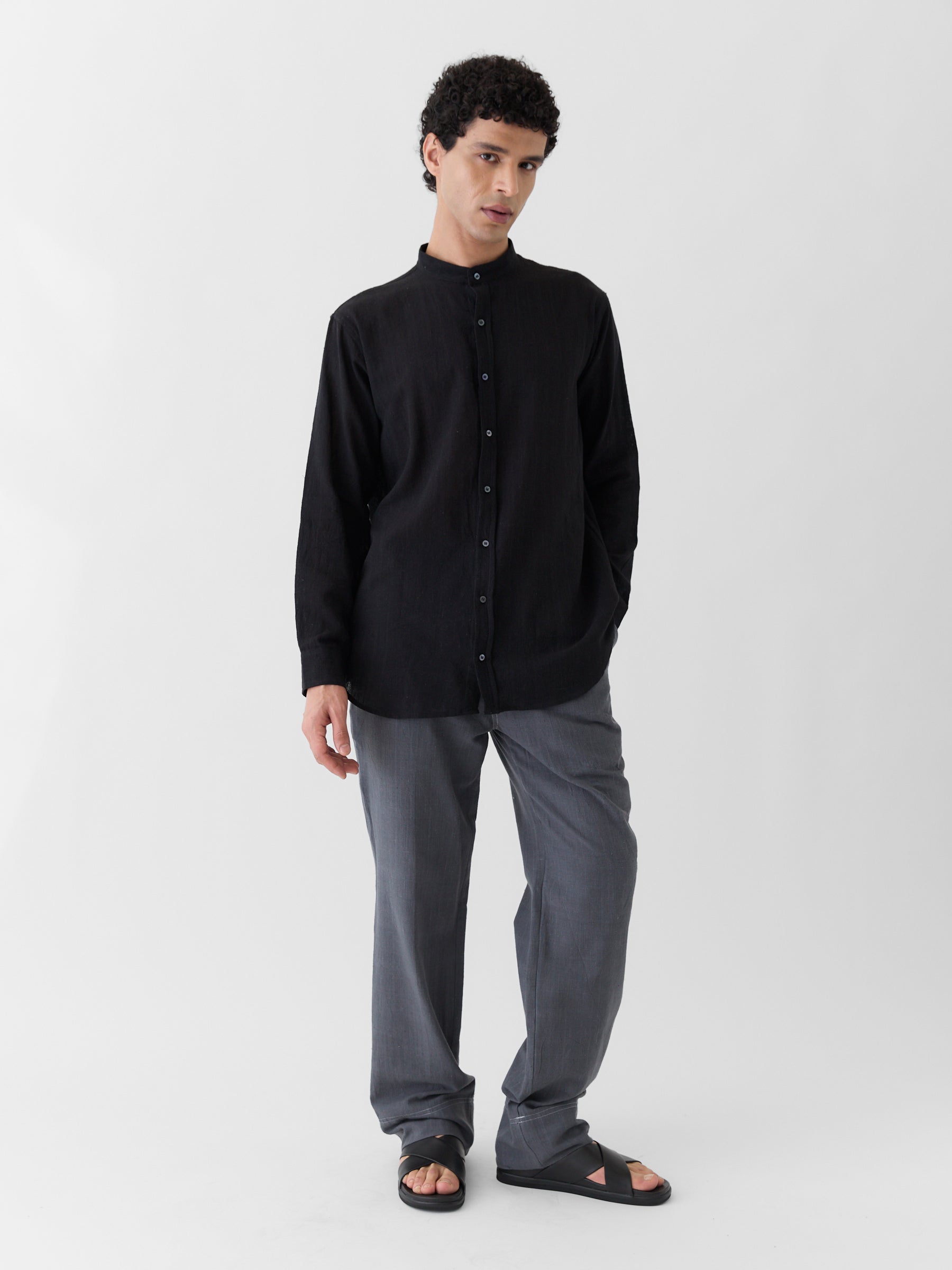Men's Mandarin Collar Shirt- Black