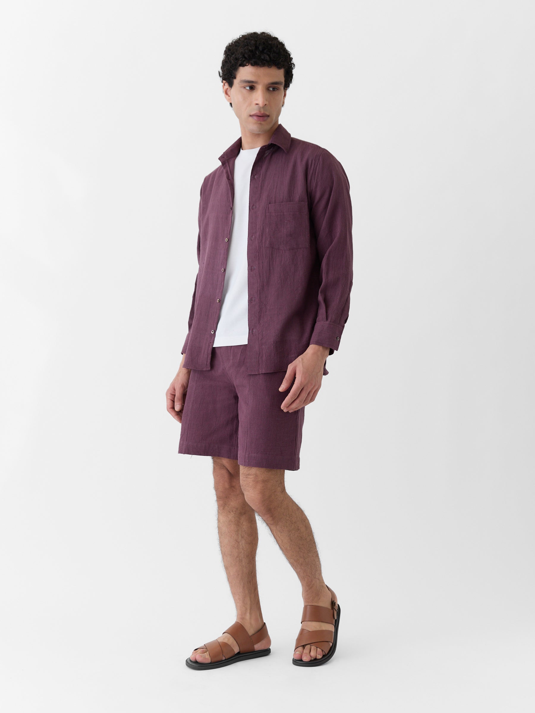 Men's Pocket Collar Shirt- Aubergine Purple
