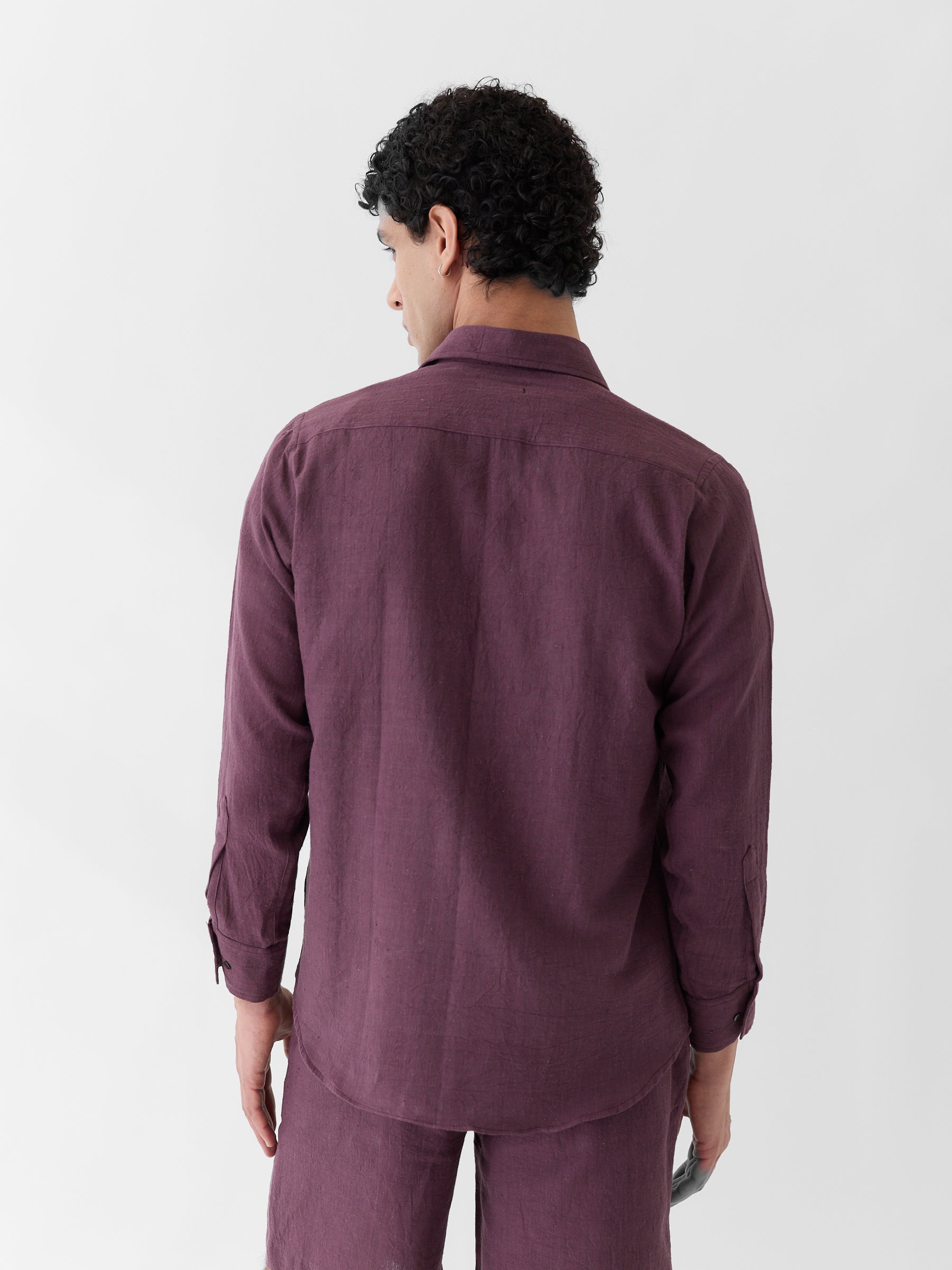 Men's Pocket Collar Shirt- Aubergine Purple