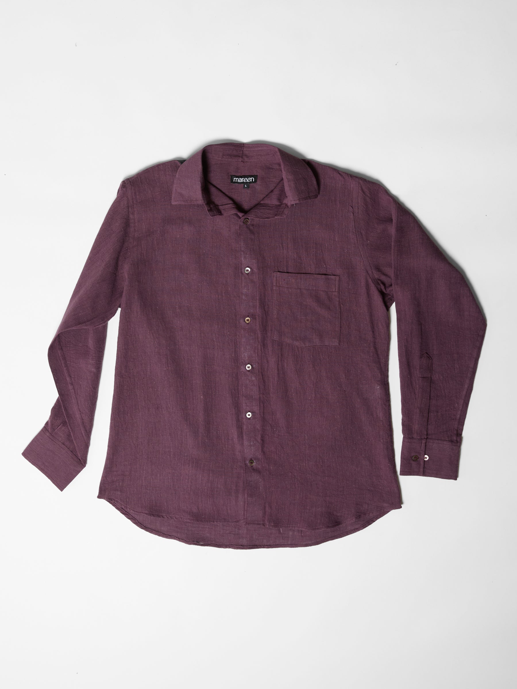 Men's Pocket Collar Shirt- Aubergine Purple