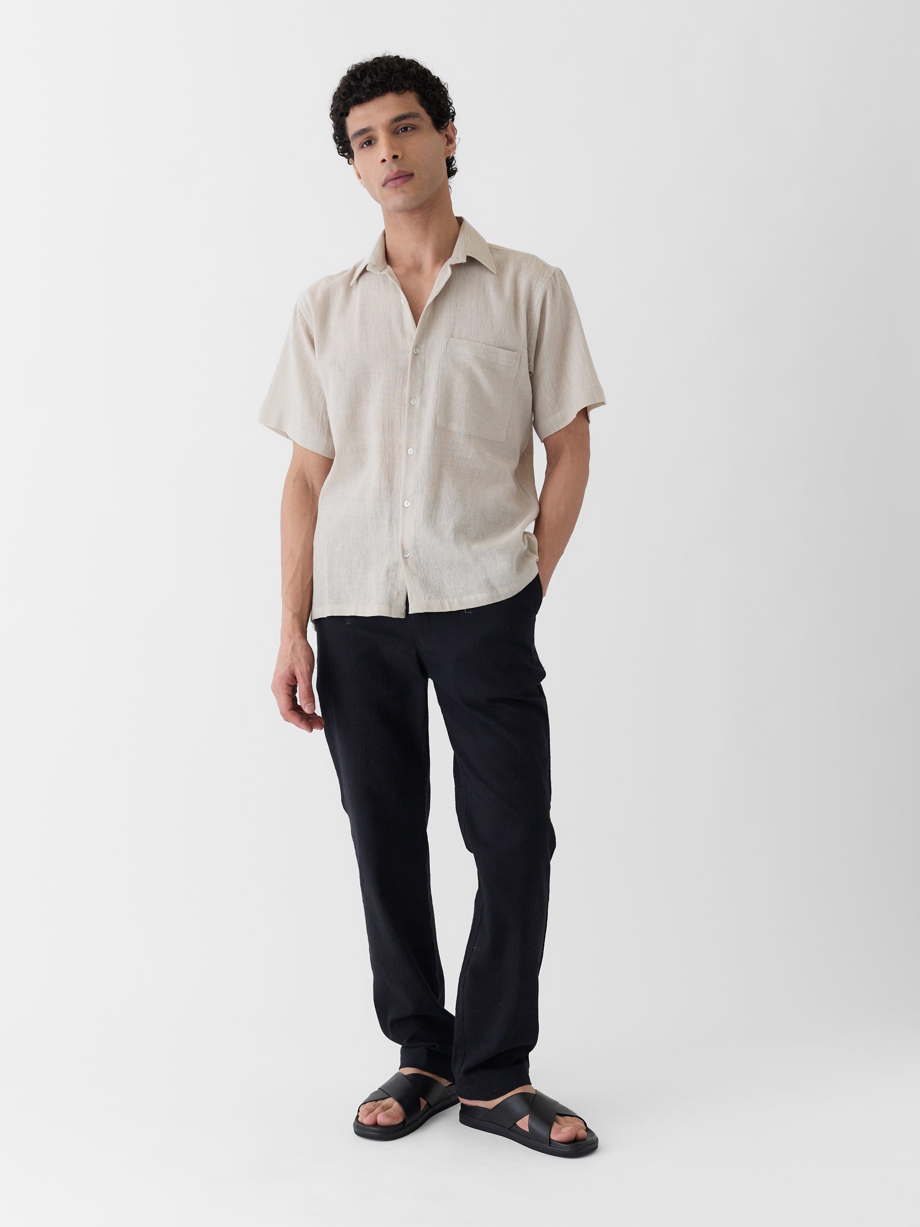 Men's Half Sleeve Shirt- Natural Undyed