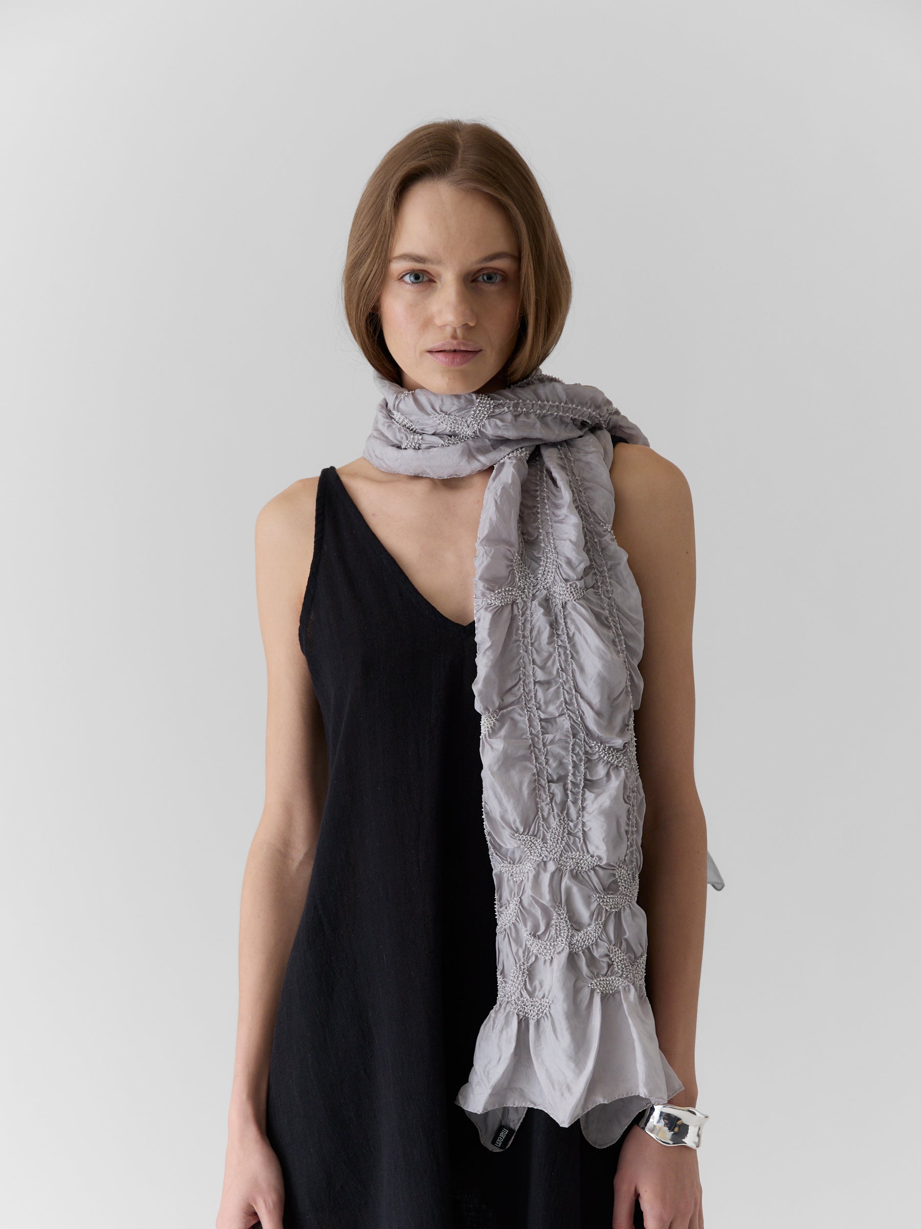 Tie-Dye Silk Scarf- Ash Taupe