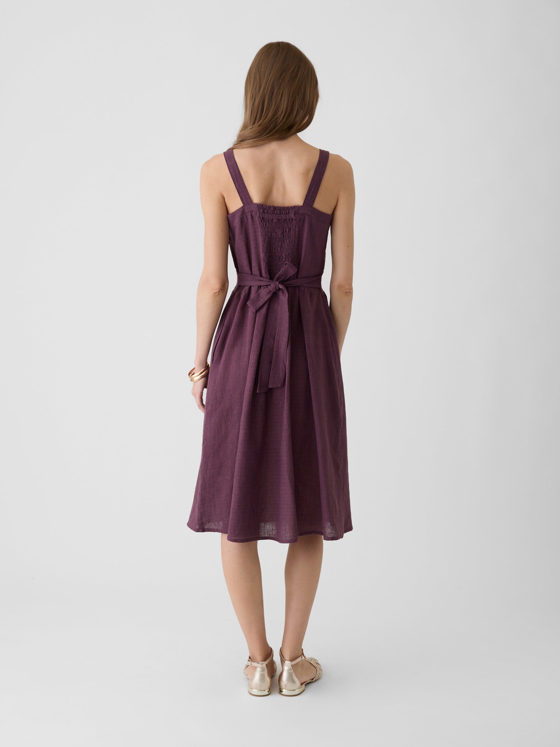 Women's Tie-Waist Midi Dress- Aubergine Purple