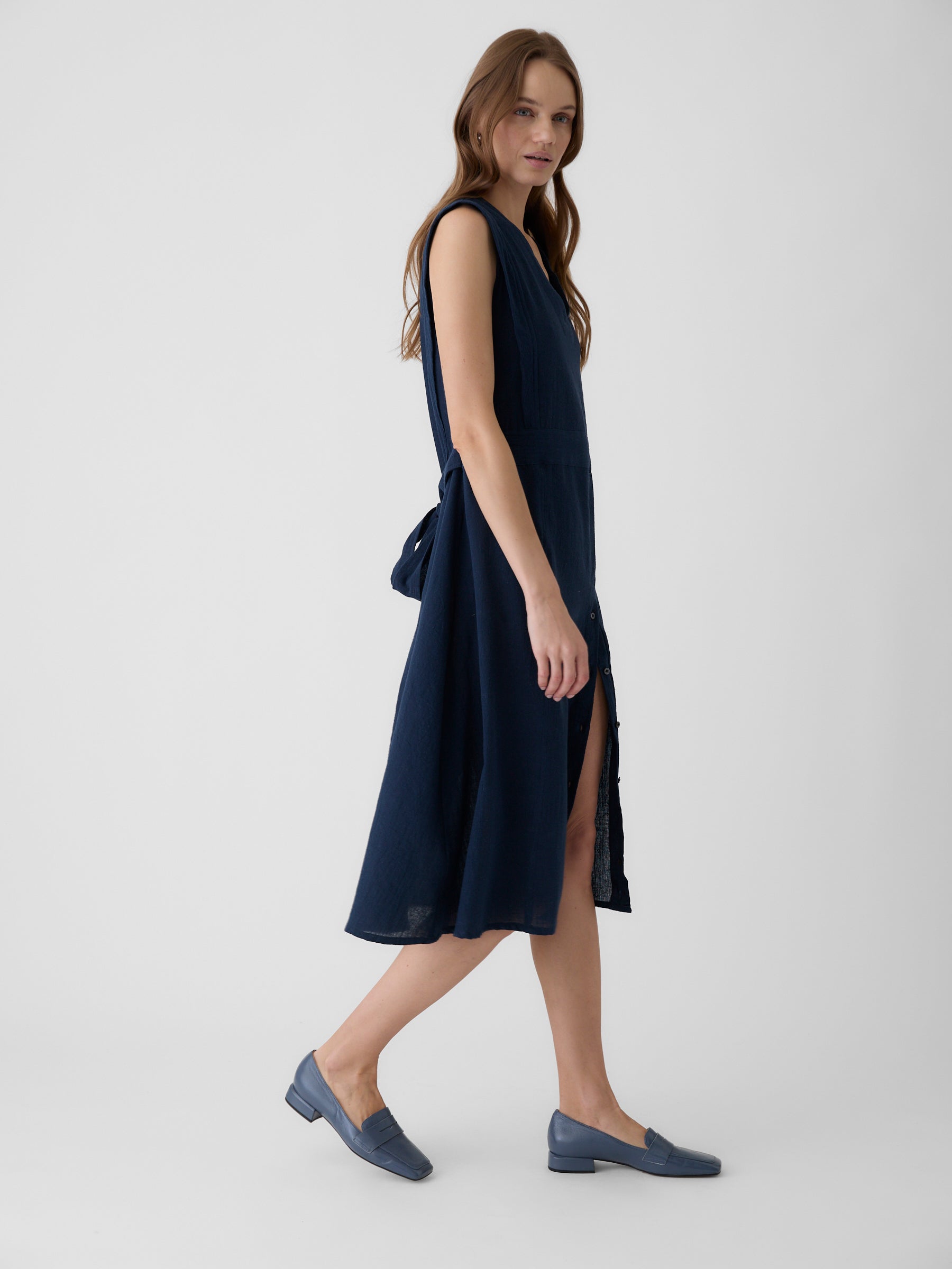 Women's Slit Dress- Navy Blue