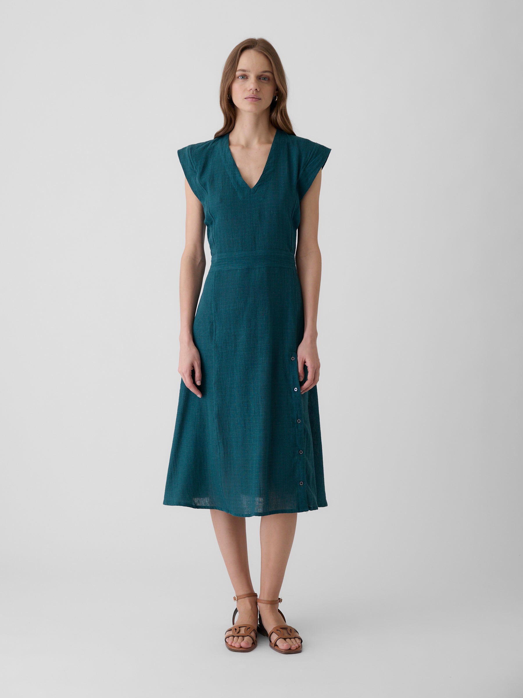 Women's Slit Dress- Teal Green
