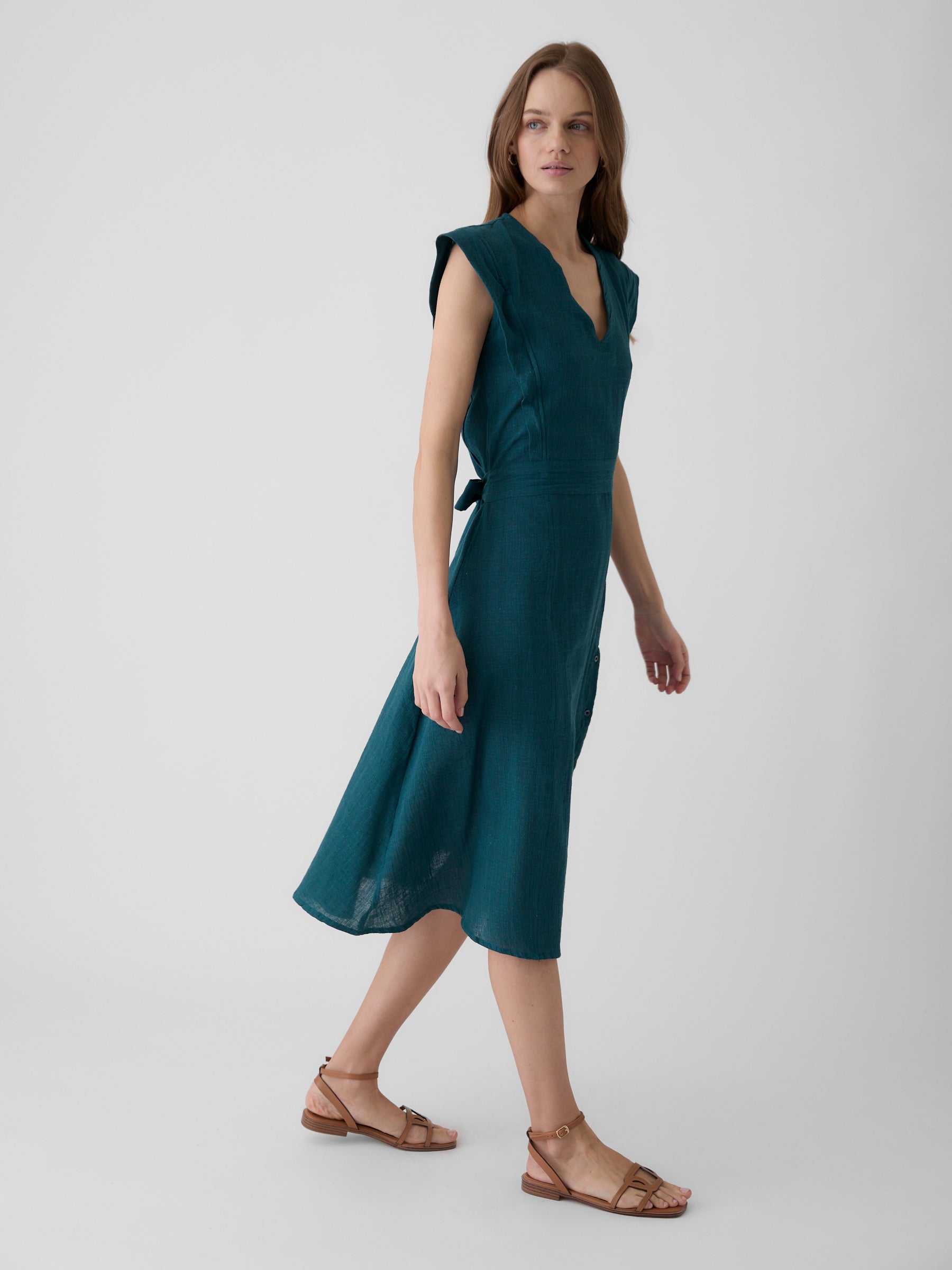 Women's Slit Dress- Teal Green