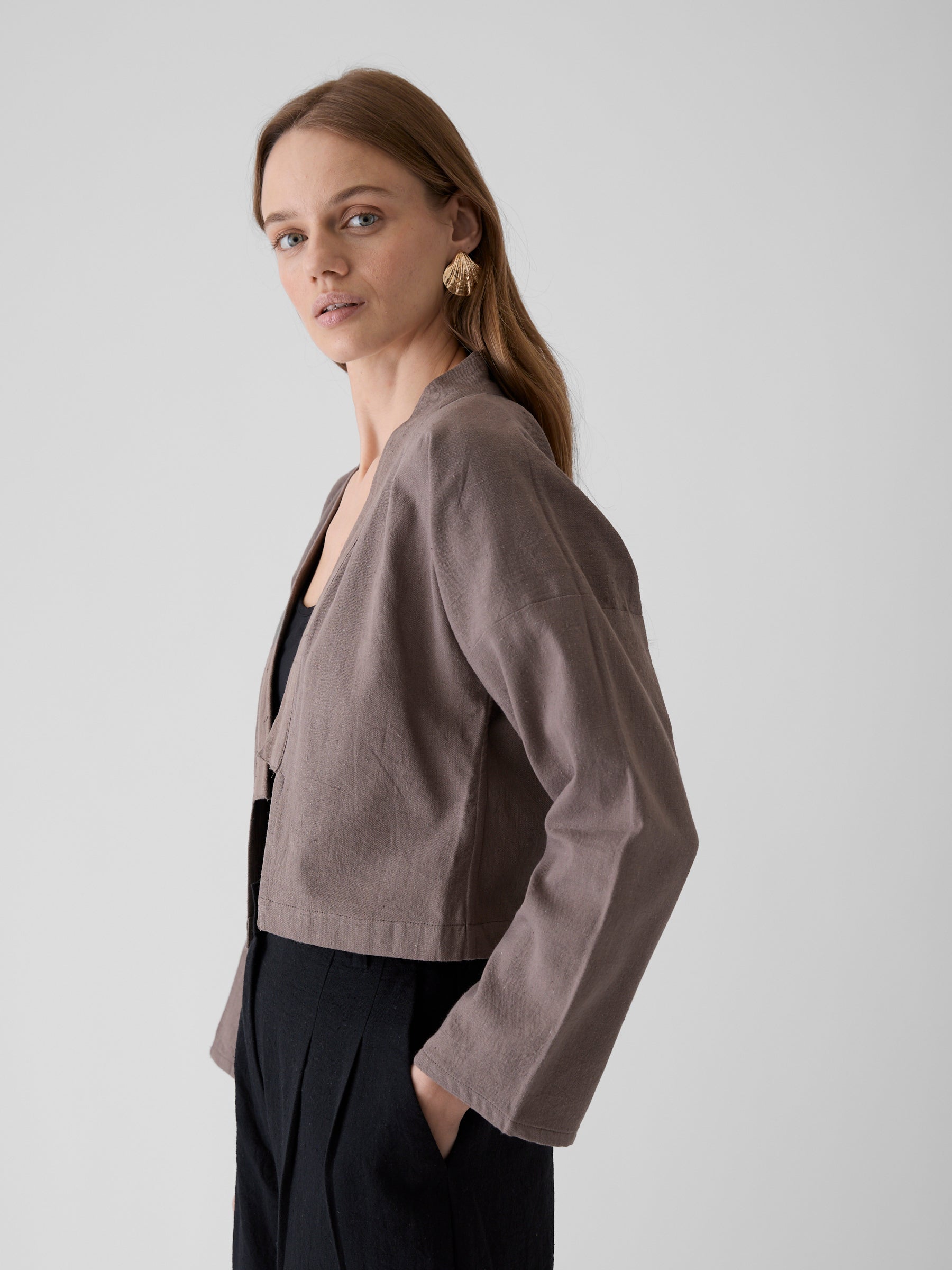 Women's Crop Jacket- Grayish Brown