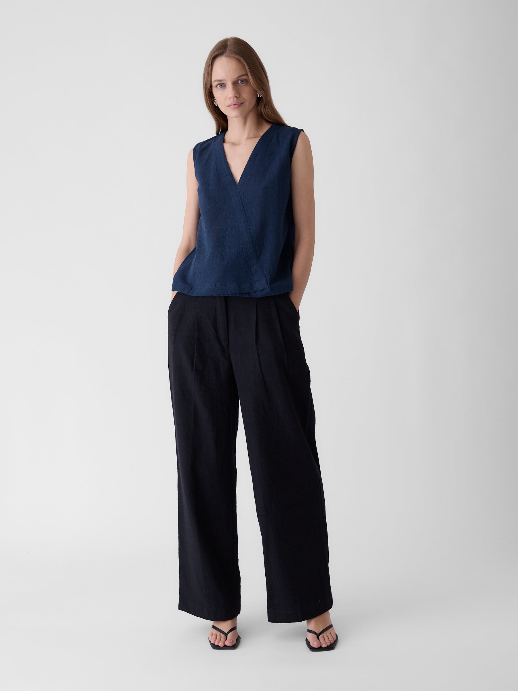 Women's V-Neck Crop Top- Navy Blue