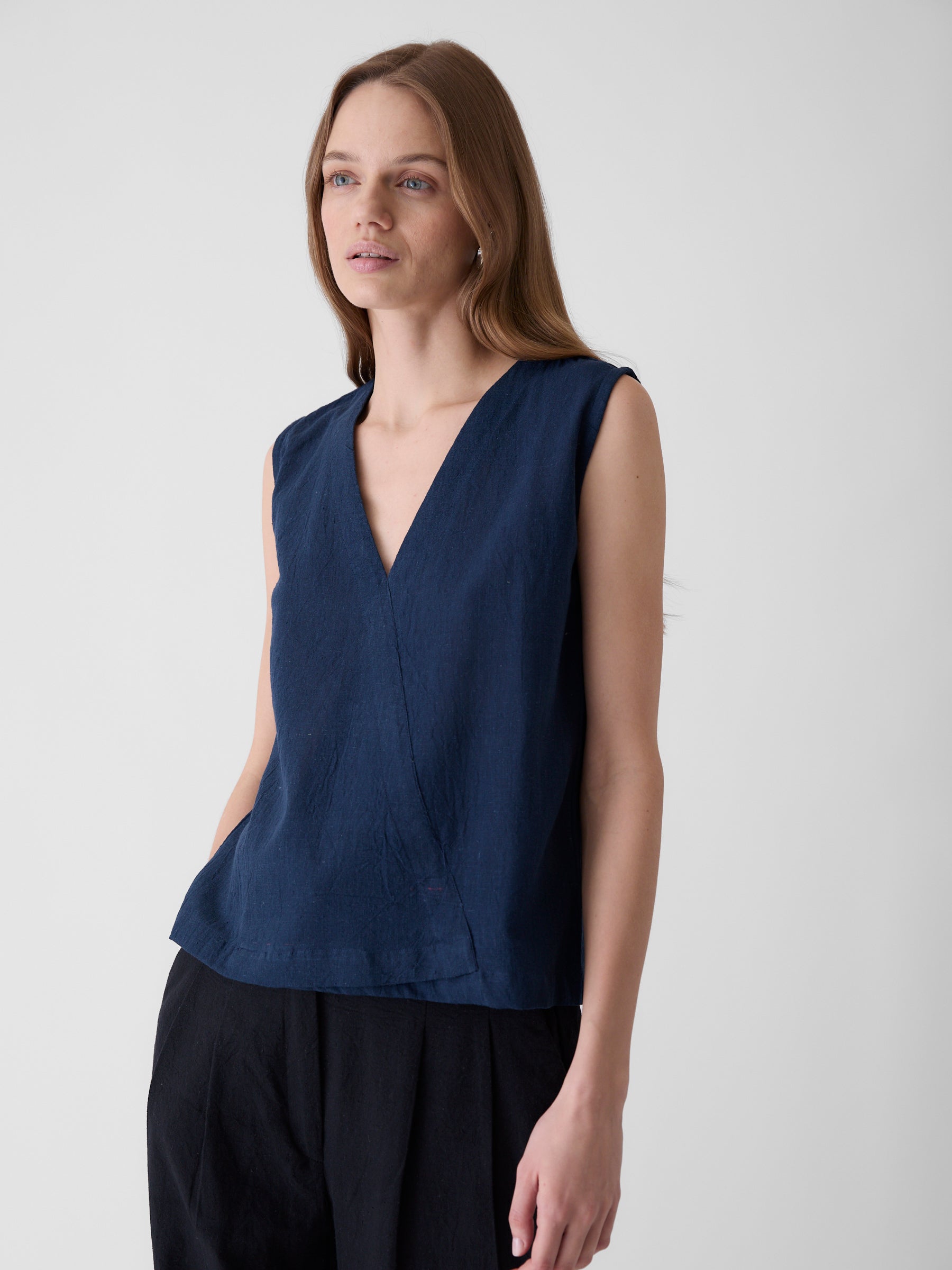 Women's V-Neck Crop Top- Navy Blue
