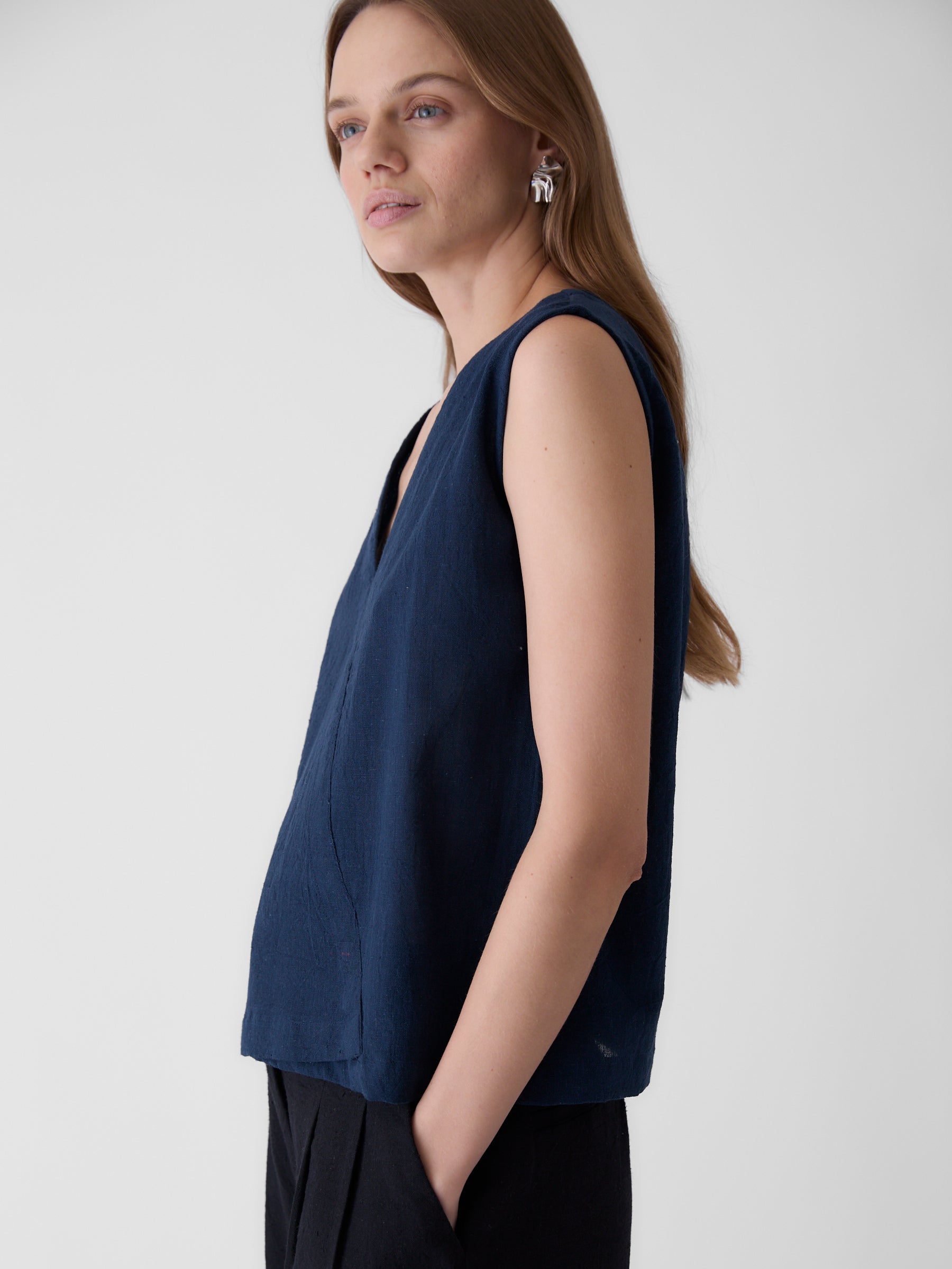 Women's V-Neck Crop Top- Navy Blue