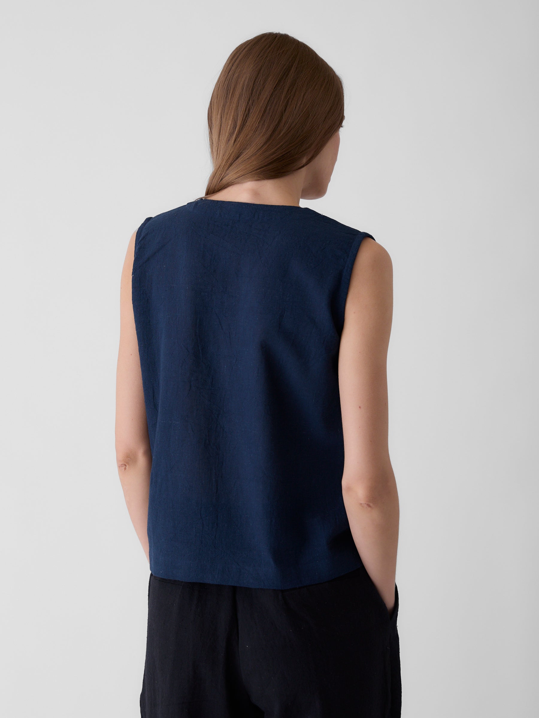 Women's V-Neck Crop Top- Navy Blue