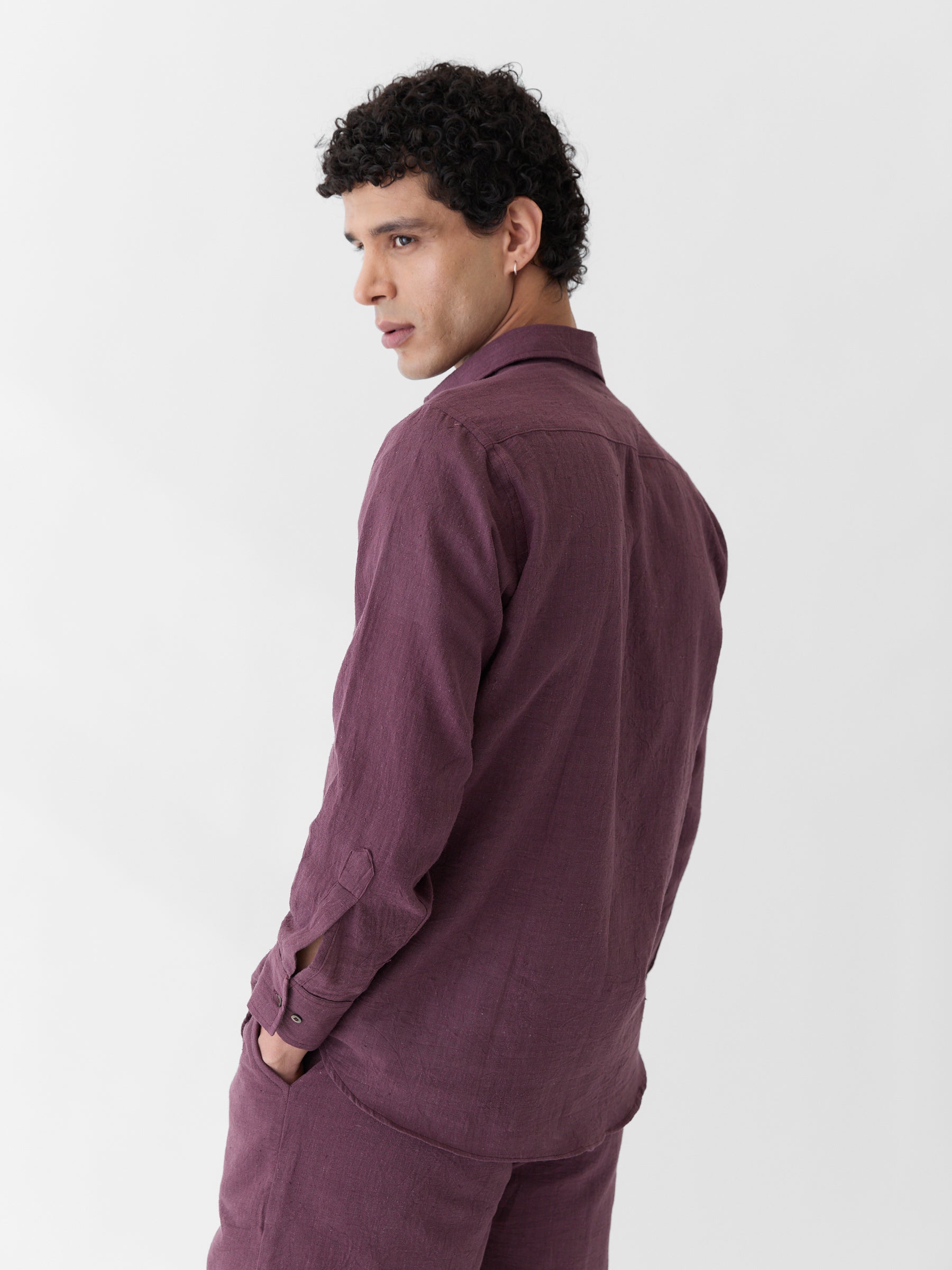 Men's Pocket Collar Shirt- Aubergine Purple